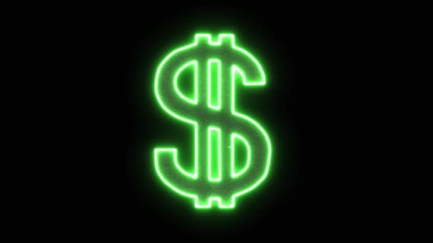 Фальшивый символ денег на зеленый доллар, неоновая иконка денег, концепция петли денежных знаков. Футуристическая абстрактная 3d-анимация. — стоковое видео