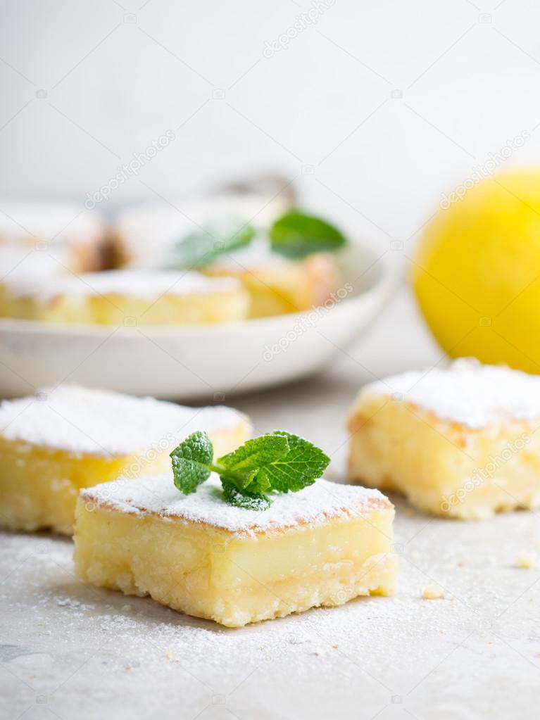 Lemon bars on a table