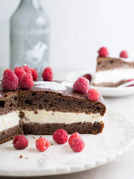 Bird cherry cake with cream — Stock Photo, Image