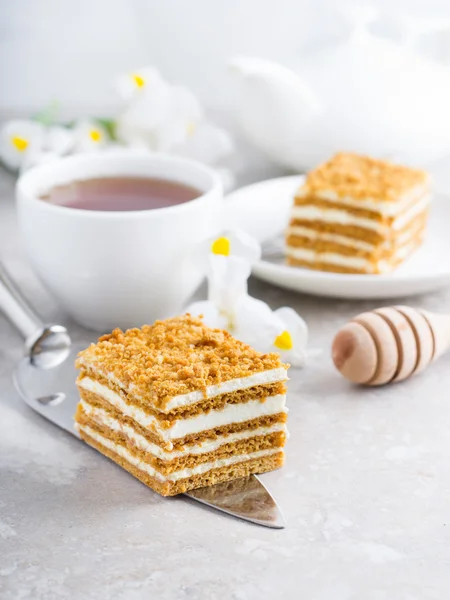 Pastel de miel rusa con crema — Foto de Stock