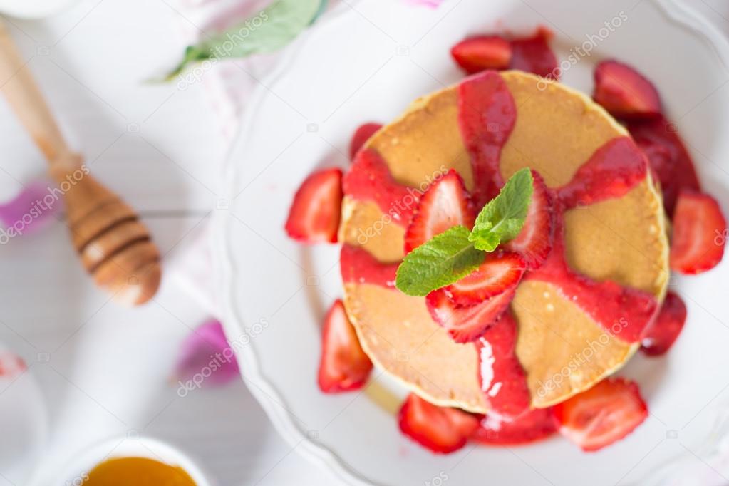 homemade pancakes with strawberries