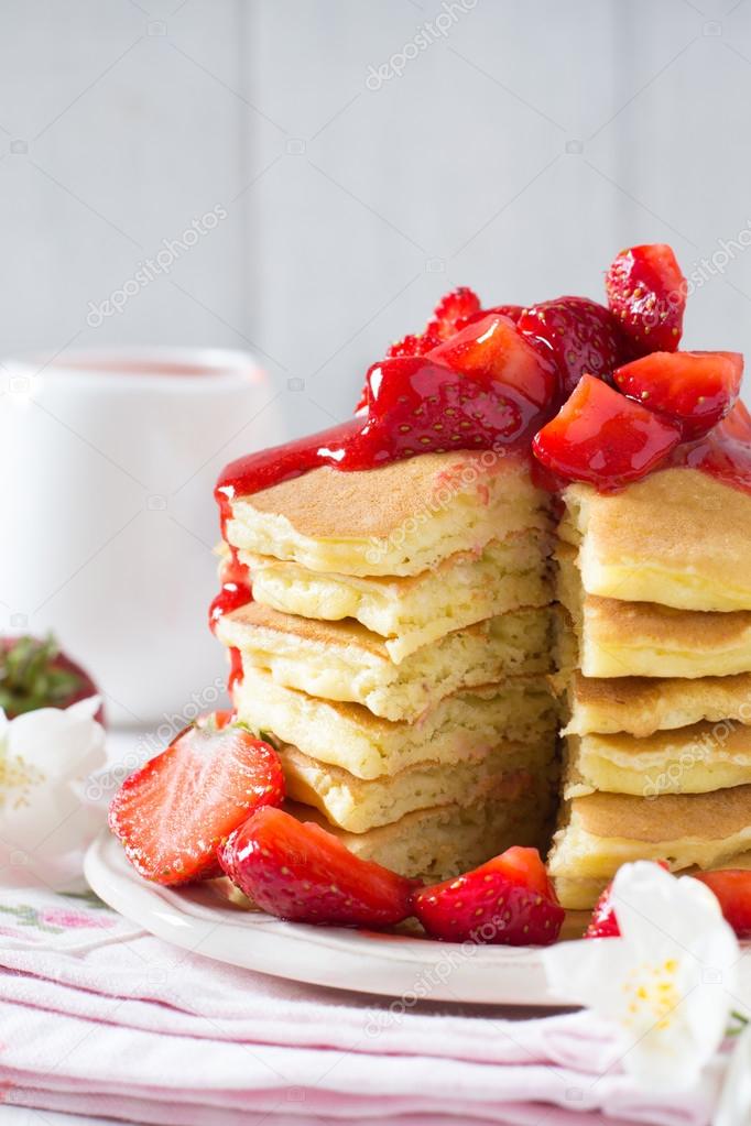 homemade pancakes with strawberries