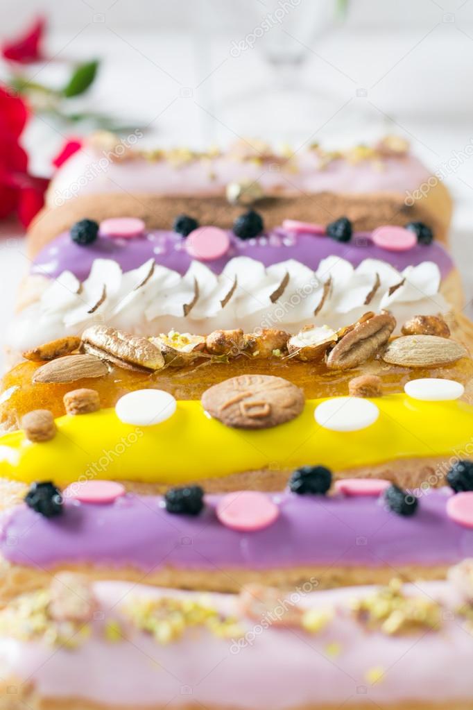 Eclairs with colored cream