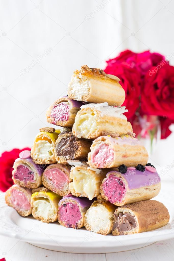 Eclairs with colored cream