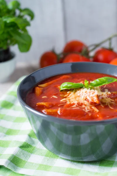 Sopa de tomate com massa — Fotografia de Stock