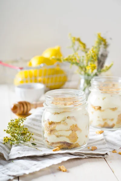 Tarta de miel rusa en un frasco de vidrio — Foto de Stock