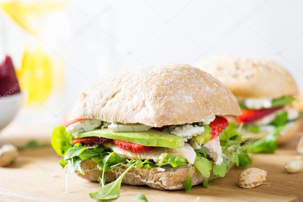 Sandwich with chicken and strawberry