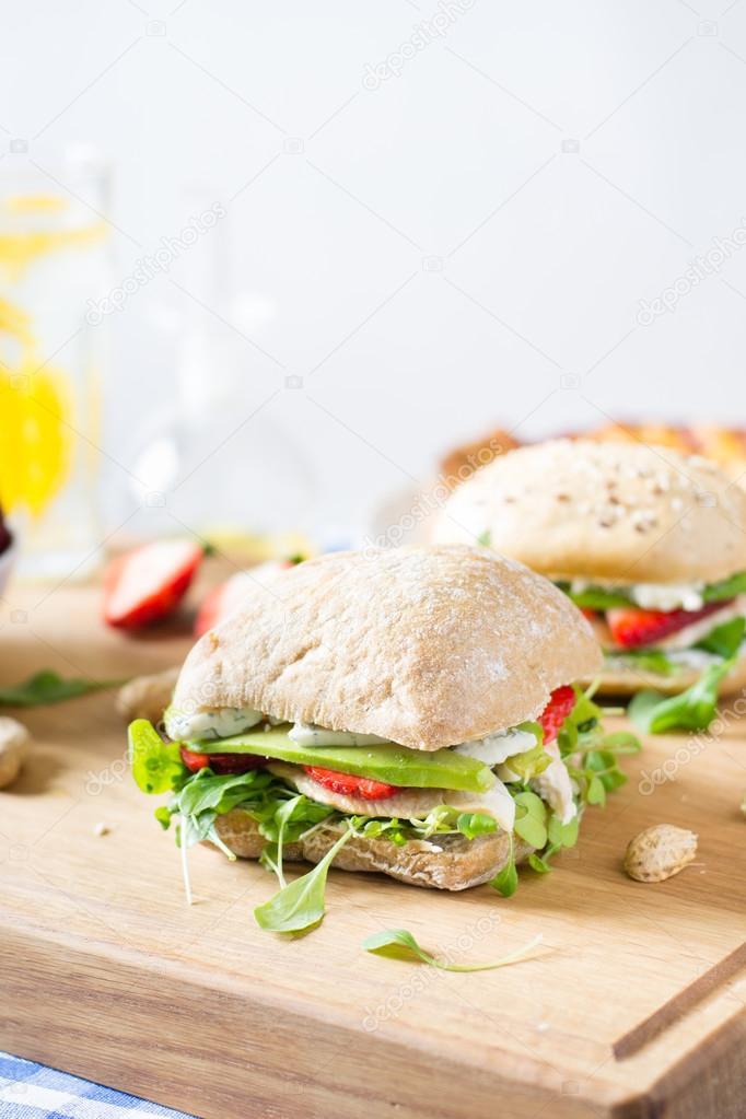 Sandwich with chicken and strawberry