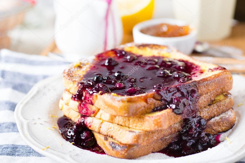 French toasts with blueberry sauce