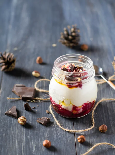 Postre de queso de cabaña en un frasco — Foto de Stock