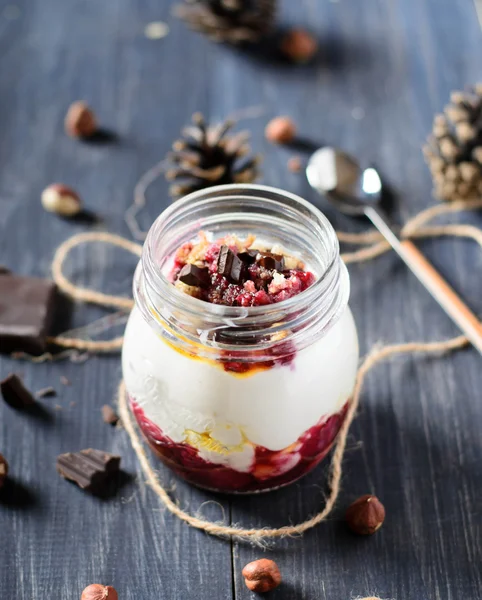 Postre de queso de cabaña en un frasco — Foto de Stock