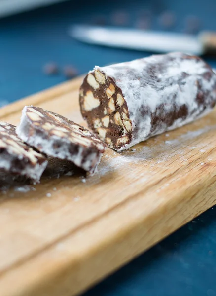 Hausgemachte Schokosalami — Stockfoto