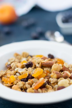 yaban mersini ve kuru kayısı ile ev yapımı granola