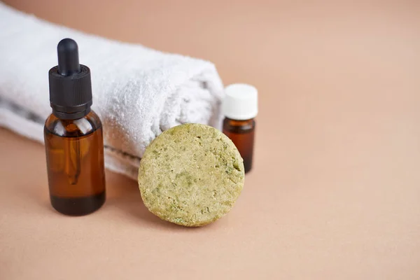 Set Von Öko Haarpflegeprodukten Solides Shampoo Ätherisches Und Für Die — Stockfoto
