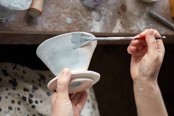 Pottenbakkerij Studio Het Proces Van Het Maken Van Aardewerk Meesterkeramiste — Stockfoto