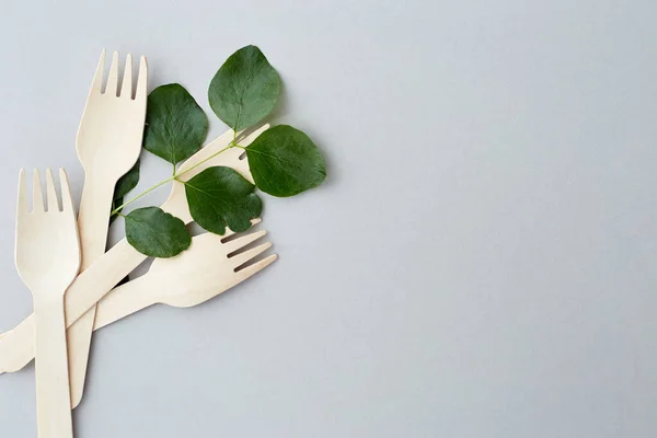 灰色背景的环保即弃菜 可持续生活方式概念 零废物 无塑料 停止塑料污染 — 图库照片