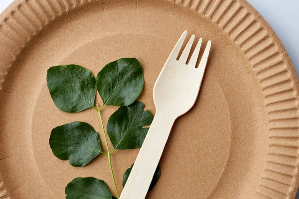 Platos Desechables Ecológicos Sobre Fondo Gris Concepto Estilo Vida Sostenible — Foto de Stock