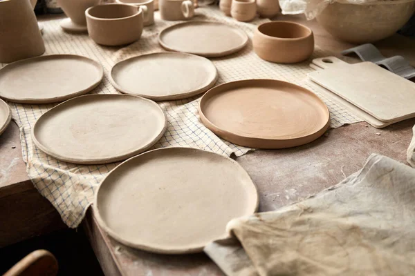 Pottery Studio Process Creating Pottery Master Ceramist Works Her Studio — Stock Photo, Image