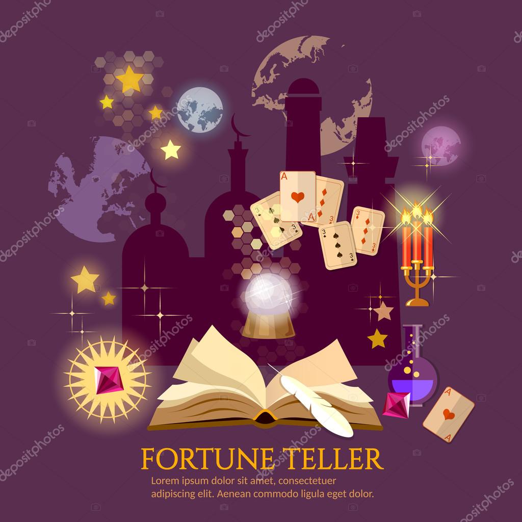 Fortune teller signs Fortune teller magic book crystal ball astrology