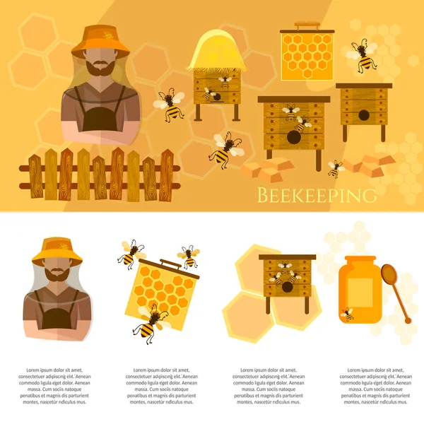 Honey and beekeeping industry infographics beekeeper on apiary — Stock Illustration Honey and beekeeping industry infographics beekeeper on apiary Royalty Free Stock Illustrations