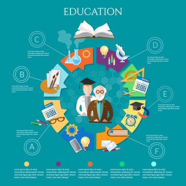 Education infographic professor and student learning open book