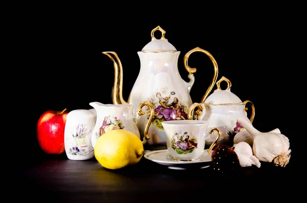 Porcelain tea set on an isolated background — Stock Photo, Image
