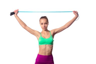 atlama ipi tutan sağlıklı sportif rakam olan kadın