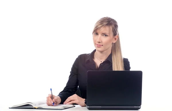 Donna d'affari che lavora in un computer portatile, isolare — Foto Stock