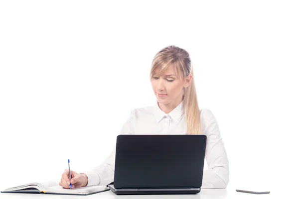 Business woman working at a laptop, isolate Royalty Free Stock Images