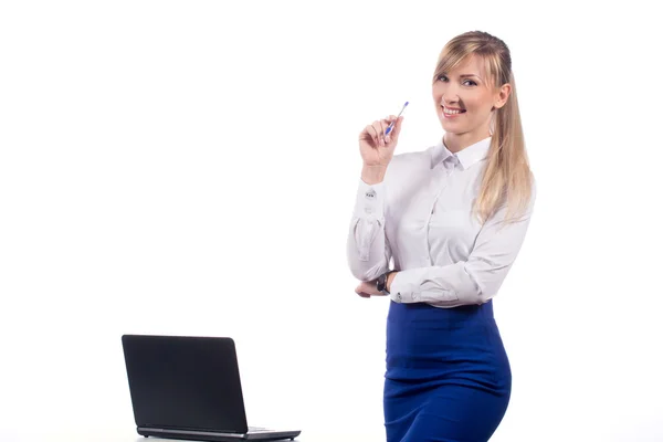 Donna d'affari che lavora in un computer portatile, isolare — Foto Stock