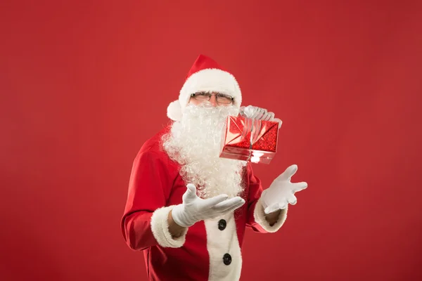 Portrét happy Santa Claus s obrovský pytel — Stock fotografie