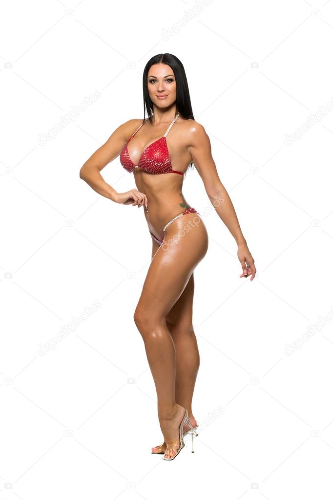beautiful fitness model in a red bikini