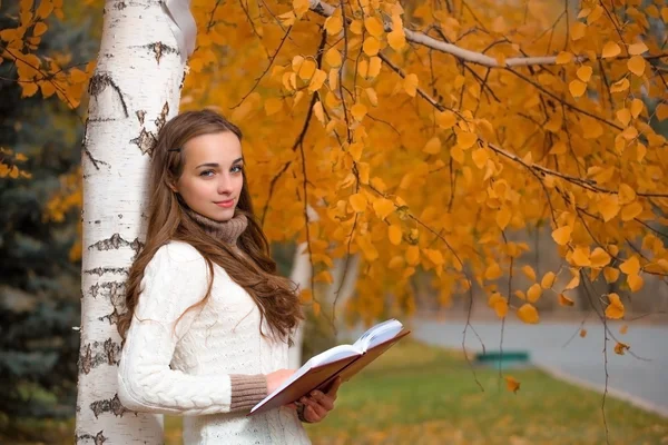 Młoda piękna kobieta w jesiennym parku. — Zdjęcie stockowe