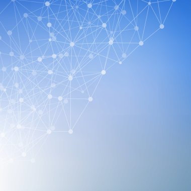 Yapı molekülü ve iletişim DNA, atom, nöronlar. Tasarımın için bilim konsepti. Noktalarla birleştirilmiş çizgiler. Tıp, teknoloji, kimya, bilim geçmişi. Vektör illüstrasyonu