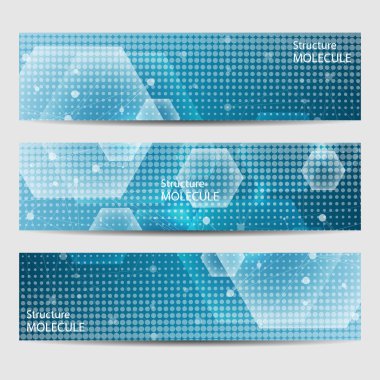 Soyut geometrik molekül ve iletişim afiş. Bilim ve teknoloji tasarım, Dna yapısı, kimya, tıbbi geçmişi, iş, Web sitesi şablonları. Vektör çizim