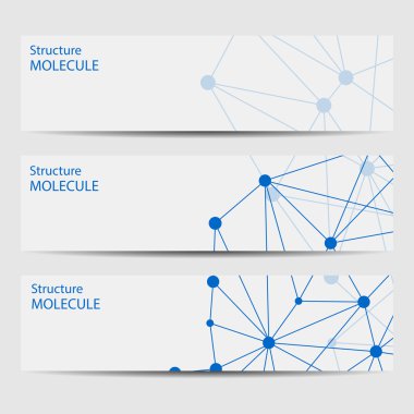 Soyut geometrik molekül ve iletişim afiş. Bilim ve teknoloji tasarım, Dna yapısı, kimya, tıbbi geçmişi, iş, Web sitesi şablonları. Vektör çizim