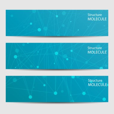 Soyut geometrik molekül ve iletişim afiş. Bilim ve teknoloji tasarım, Dna yapısı, kimya, tıbbi geçmişi, iş, Web sitesi şablonları. Vektör çizim