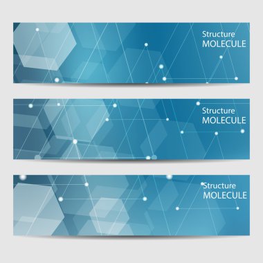 Soyut geometrik molekül ve iletişim afiş. Bilim ve teknoloji tasarım, Dna yapısı, kimya, tıbbi geçmişi, iş, Web sitesi şablonları. Vektör çizim