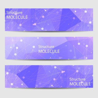 Soyut geometrik molekül ve iletişim afiş. Bilim ve teknoloji tasarım, Dna yapısı, kimya, tıbbi geçmişi, iş, Web sitesi şablonları. Vektör çizim