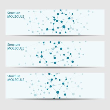 Soyut geometrik molekül ve iletişim afiş. Bilim ve teknoloji tasarım, Dna yapısı, kimya, tıbbi geçmişi, iş, Web sitesi şablonları. Vektör çizim
