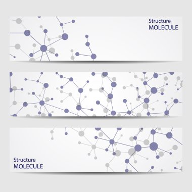 Soyut geometrik molekül ve iletişim afiş. Bilim ve teknoloji tasarım, Dna yapısı, kimya, tıbbi geçmişi, iş, Web sitesi şablonları. Vektör çizim