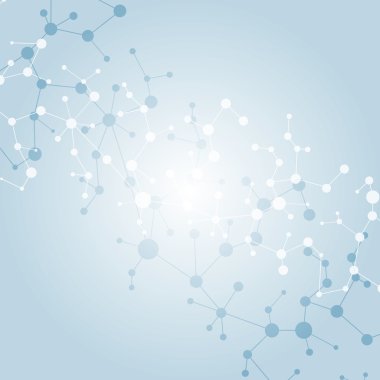 Yapı molekülü ve iletişim DNA, atom, nöronlar. Tasarımın için bilim konsepti. Noktalarla birleştirilmiş çizgiler. Tıp, teknoloji, kimya, bilim geçmişi. Vektör illüstrasyonu