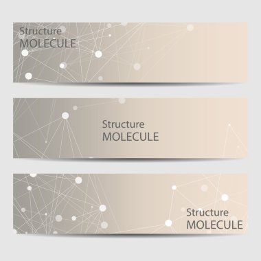 Soyut geometrik molekül ve iletişim afiş. Bilim ve teknoloji tasarım, Dna yapısı, kimya, tıbbi geçmişi, iş, Web sitesi şablonları. Vektör çizim