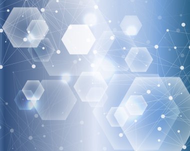 Yapı molekülü ve iletişim DNA, atom, nöronlar. Tasarımın için bilim konsepti. Noktalarla birleştirilmiş çizgiler. Tıp, teknoloji, kimya, bilim geçmişi. Vektör illüstrasyonu