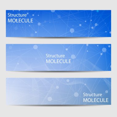 Soyut geometrik molekül ve iletişim afiş. Bilim ve teknoloji tasarım, Dna yapısı, kimya, tıbbi geçmişi, iş, Web sitesi şablonları. Vektör çizim