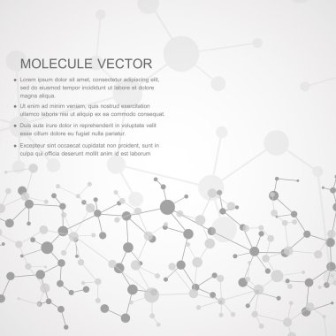 Yapı molekülü ve iletişim DNA, atom, nöronlar. Tasarımın için bilim konsepti. Noktalarla birleştirilmiş çizgiler. Tıp, teknoloji, kimya, bilim geçmişi. Vektör illüstrasyonu