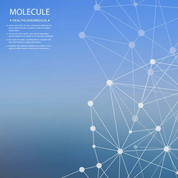 Strukturmolekyl och kommunikation Dna, atom, nervceller. Vetenskap koncept för din design. Anslutna linjer med prickar. Medicin, teknik, kemi, vetenskap bakgrund. Vektorillustration — Stock vektor