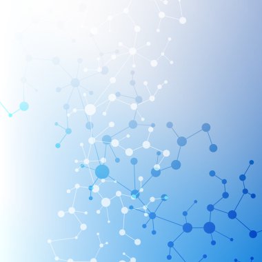 Yapı molekülü ve iletişim DNA, atom, nöronlar. Tasarımın için bilim konsepti. Noktalarla birleştirilmiş çizgiler. Tıp, teknoloji, kimya, bilim geçmişi. Vektör illüstrasyonu