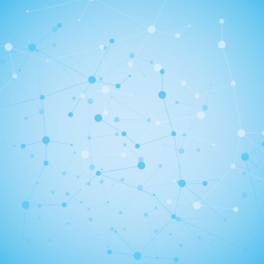 Yapı molekülü ve iletişim DNA, atom, nöronlar. Tasarımın için bilim konsepti. Noktalarla birleştirilmiş çizgiler. Tıp, teknoloji, kimya, bilim geçmişi. Vektör illüstrasyonu