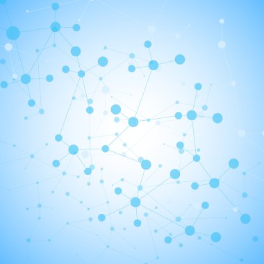 Yapı molekülü ve iletişim DNA, atom, nöronlar. Tasarımın için bilim konsepti. Noktalarla birleştirilmiş çizgiler. Tıp, teknoloji, kimya, bilim geçmişi. Vektör illüstrasyonu